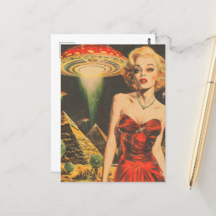 Blond en de UFO Piramide Desert Scifi Fantasy Briefkaart