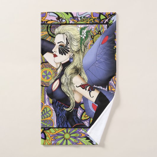 Blond Fairy Bloemen Paarse Bad Handdoek (Handdoek)