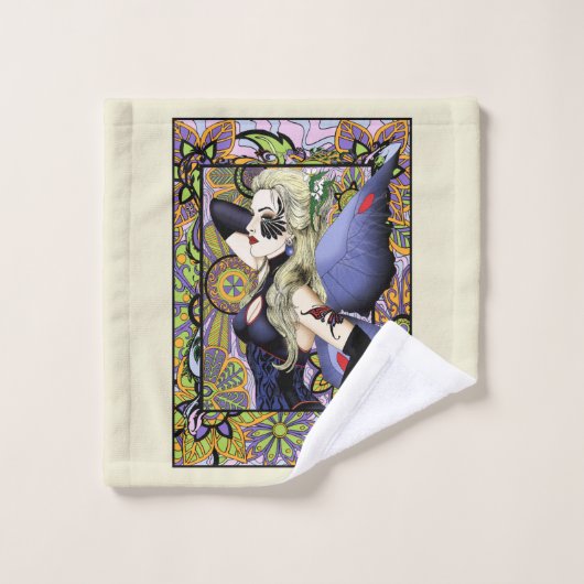 Blond Fairy Bloemen Paarse Bad Handdoek (Wasdoekje)