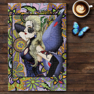 Blond Fairy Bloemen Paarse Legpuzzel
