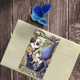 Blond Fairy Bloemen Paarse Rechthoekige Sticker
