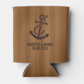 Blond Faux Wood Stripes Nautisch Anker Blikjeskoeler (Voorkant)