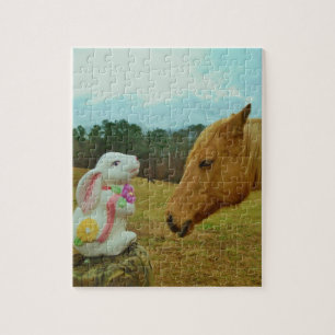 Blond geel paard en paashaas legpuzzel