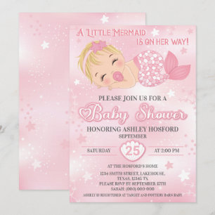 Blond Girl Baby shower Invitation   Baby Mermaid Kaart