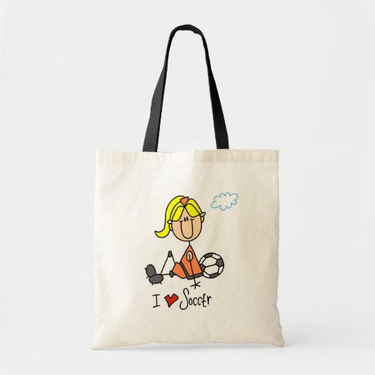 Blond Girl Stick Figuur I Love Soccer Gifts Tote Bag (Voorkant)