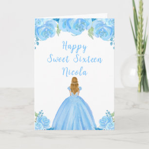 Blond haar Princess Blue Floral Sweet Sixteen Kaart