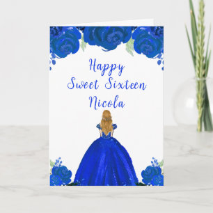 Blond haar Princess Blue Floral Sweet Sixteen Kaart