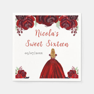 Blond haar Princess Red Floral Sweet Sixteen Servet