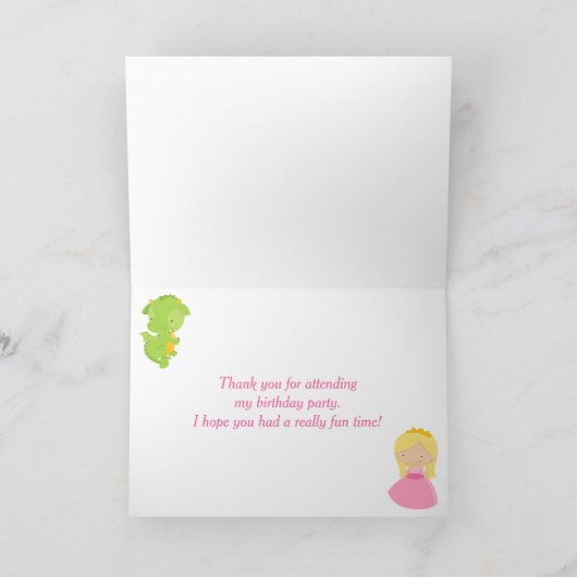 Blond Haar Prinses En Draak Dank U Bedankkaart (Binnen)