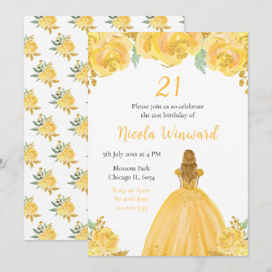Blond haar Prinses Goud Bloemen Verjaardagsfeest Kaart