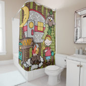 Blond haarmeisje buitenshuis Camping Vacking Douchegordijn (In situ)