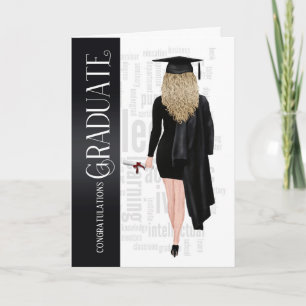 Blond haarzwart Pet en Afstuderen Vrouw Kaart