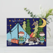Blond Hair Boy Camping Anniversaire 5x7 Invitation (Debout devant)