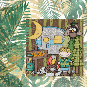 Blond Hair Boy Camping Invitations d'anniversaire