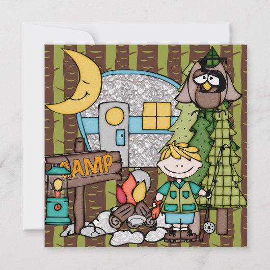 Blond Hair Boy Camping Invitations d'anniversaire (Devant)