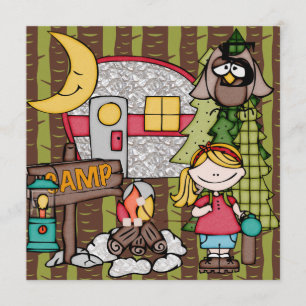 Blond hair Girl Camping Birthday-uitnodigingen Kaart