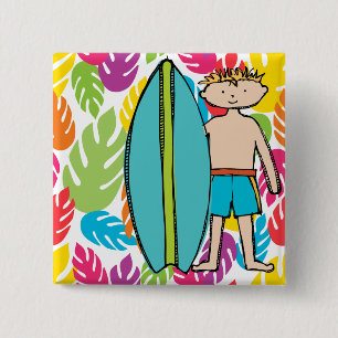 Blond Hair Surfer Boy Button