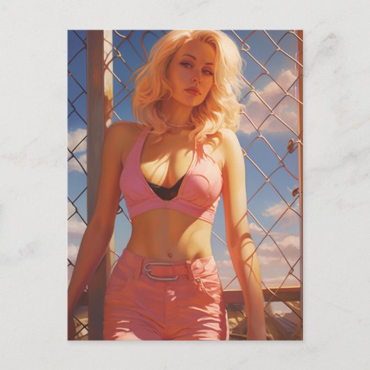 Blond in Roze Briefkaart (Voorkant)