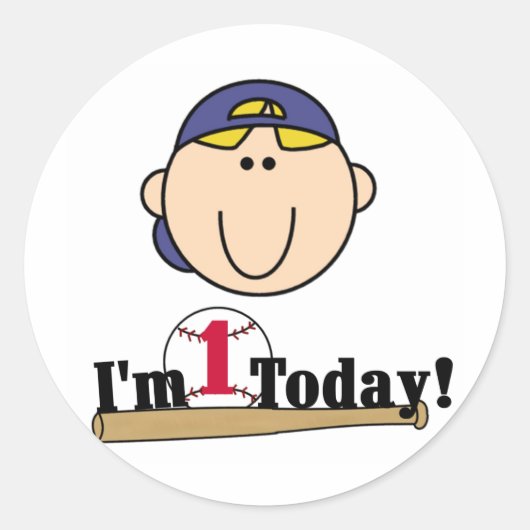 Blond Jongen Honkbal 1e Verjaardag Tshirts Ronde Sticker (Voorkant)