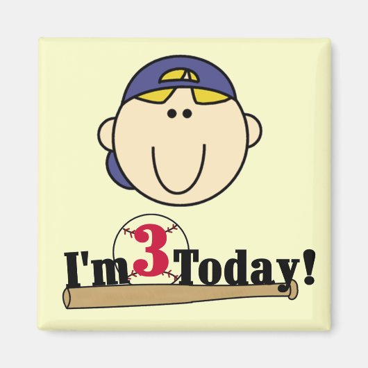 Blond Jongen Honkbal 3e Verjaardag Magneet (Voorkant)