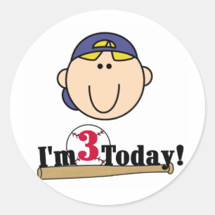 Blond Jongen Honkbal 3e Verjaardag Ronde Sticker