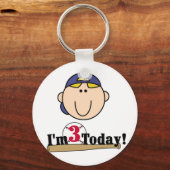 Blond Jongen Honkbal 3e Verjaardag Sleutelhanger (Voorkant)