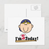 Blond Jongen Honkbal 5e Verjaardag Briefkaart (Voorkant / Achterkant)