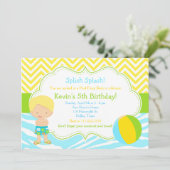 Blond Jongen Pool Feest Bash Feest Kaart (Staand voorkant)