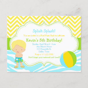 Blond Jongen Pool Feest Bash Feestje Briefkaart