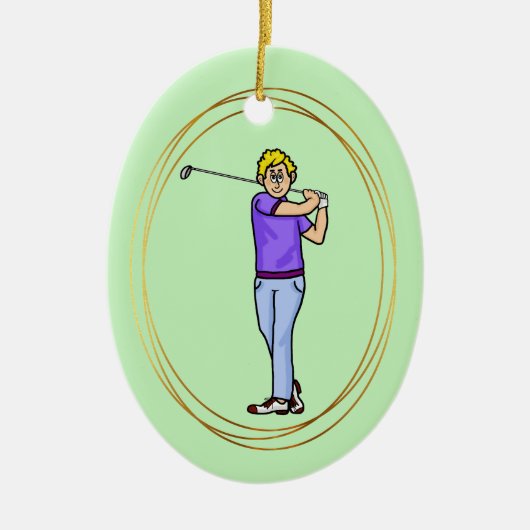 Blond Mannelijk Golfer Gepersonaliseerd Ornament (Voorkant)