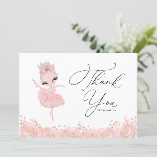 Blond Meisje Ballerina in Roze Jurk Verjaardag Bedankkaart