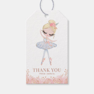 Blond Meisje Ballerina in Witte Jurk Verjaardag Cadeaulabel
