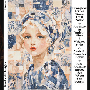Blond meisje, Blauw & Crème Patchwork EC2L Decoupa Tissuepapier