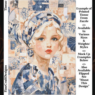 Blond meisje, Blauw & Crème Patchwork EC2R Decoupa Tissuepapier