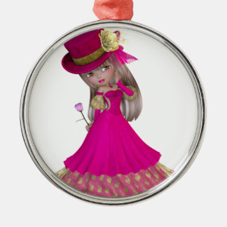 Blond meisje dat een roze Rose vasthield Metalen Ornament