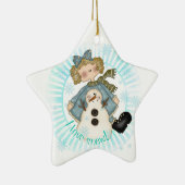Blond Meisje en Sneeuwman Keepsake Ornament (Rechts)