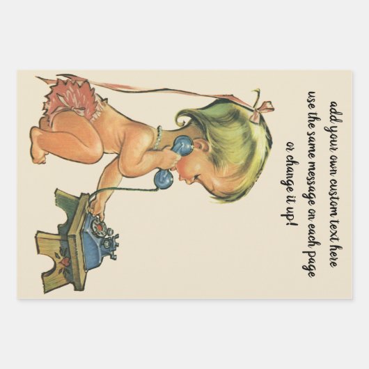 blond meisje met een kinderongeluk dat telefonisc inpakpapier vel (Voorkant 3)