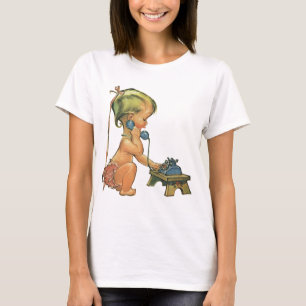 blond meisje met een kinderongeluk dat telefonisc t-shirt