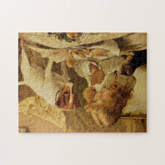 Blond meisje met haar hond en kat legpuzzel (Horizontaal)