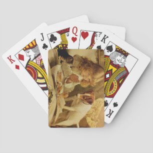 Blond meisje met haar hond en kat pokerkaarten