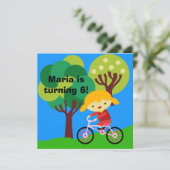 Blond meisje op uitnodiging van de fiets van Birth (Staand voorkant)
