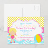 Blond meisje poolparty bash-feest briefkaart (Voorkant / Achterkant)