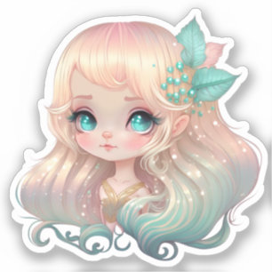 Blond meisje, roze haren, anime sticker