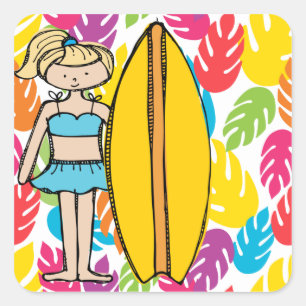 Blond Meisje Surfer Stickers