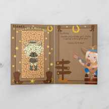Blond Meisjes A-Maze-ing Cowgirl Verjaardags Kaart