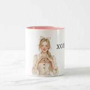 Blond meisjeshart handen XOXO Tweekleurige Koffiemok
