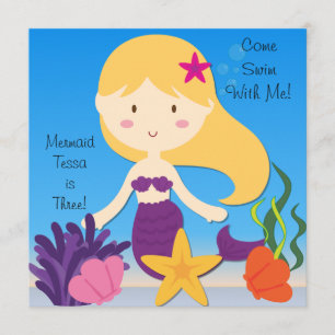 Blond Mermaid Custom Birthday Invitation Kaart