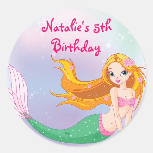 Blond Mermaid Favor Bag Sticker (Voorkant)