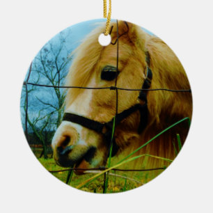 Blond miniatuur Pony/Horse Blue Sky Keramisch Ornament