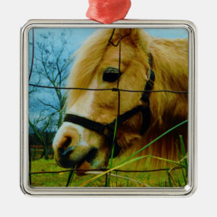 Blond miniatuur Pony/Horse Blue Sky Metalen Ornament